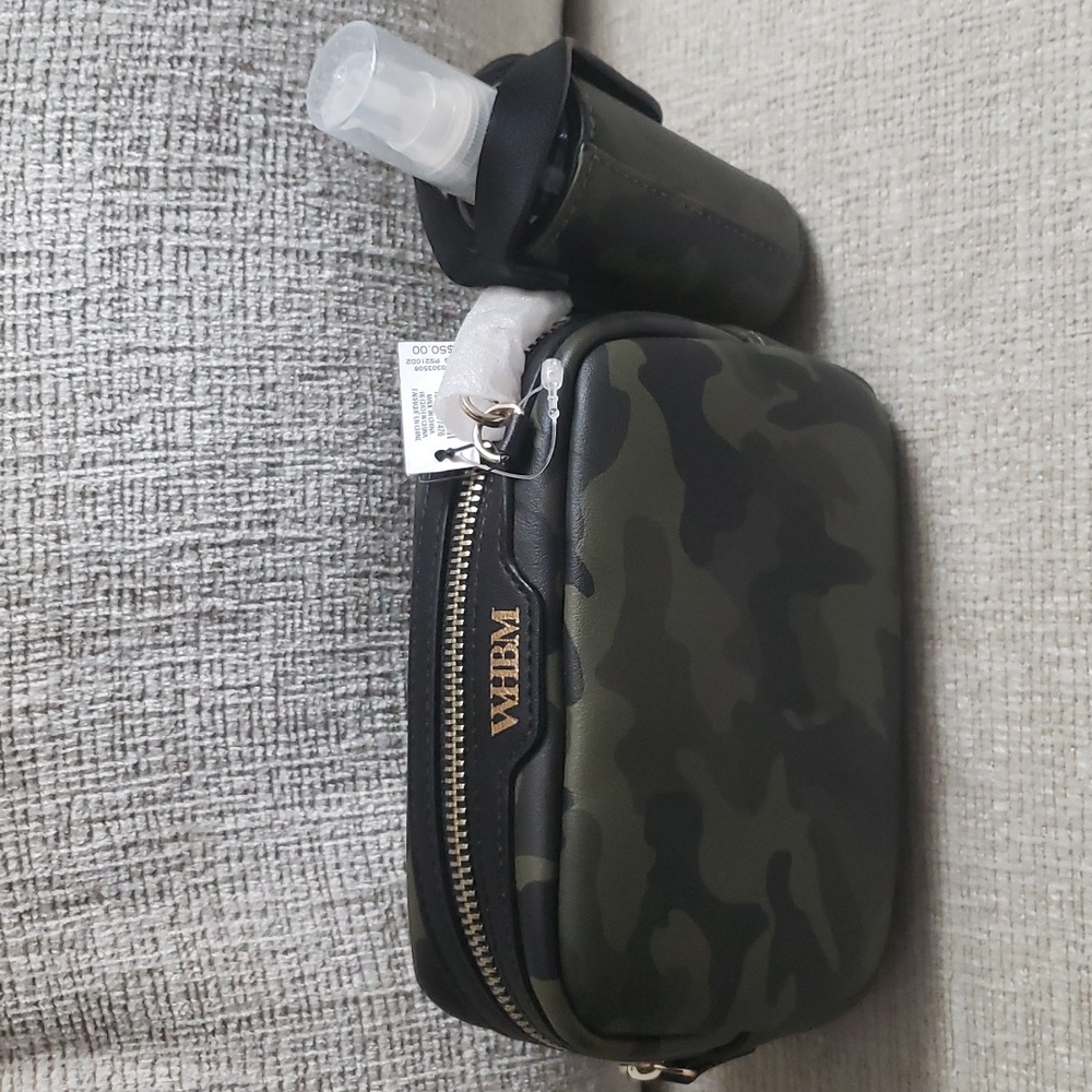 NWT White House Black Market Camo Cosmetic Bag and Spray Bottle With Carrier
